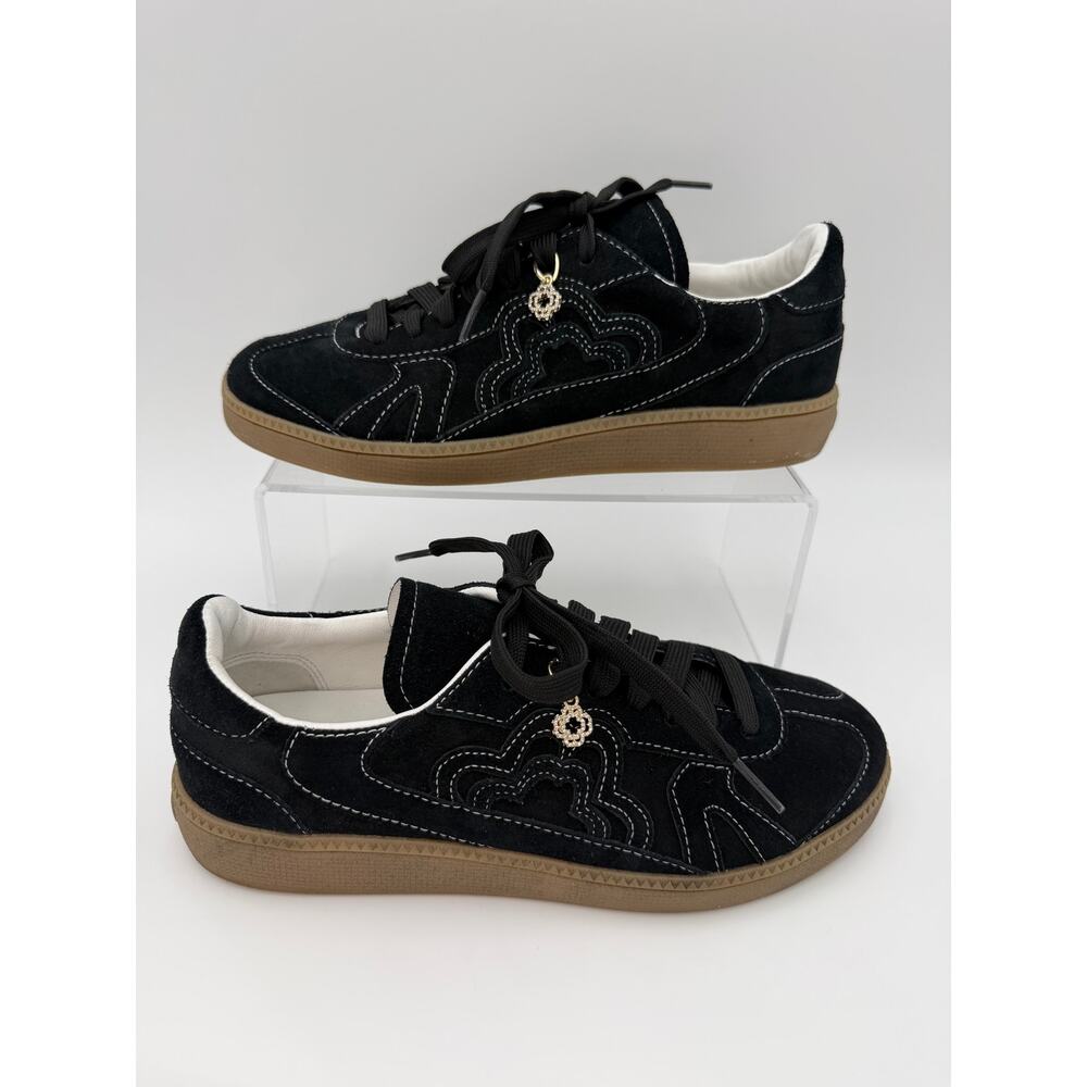 Maje Low Profile Sneakers Black Suede Size 39 / 9 Retro Contrast Stitching - Picture 2 of 13